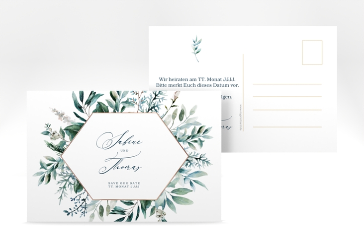 Save the Date-Postkarte Lumiere A6 Postkarte weiss rosegold