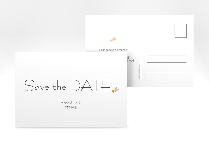 Save the Date-Postkarte Twohearts A6 Postkarte beige gold
