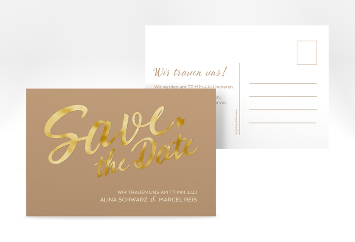 Save the Date-Postkarte Glam A6 Postkarte beige gold