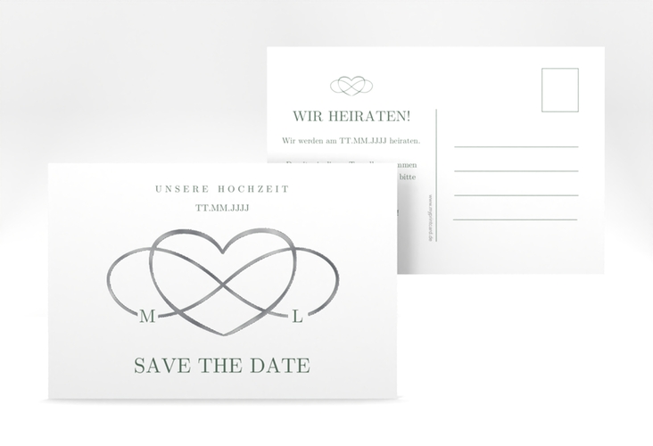 Save the Date-Postkarte Infinity A6 Postkarte gruen silber