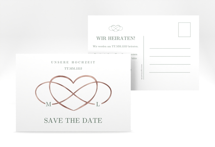 Save the Date-Postkarte Infinity A6 Postkarte gruen rosegold