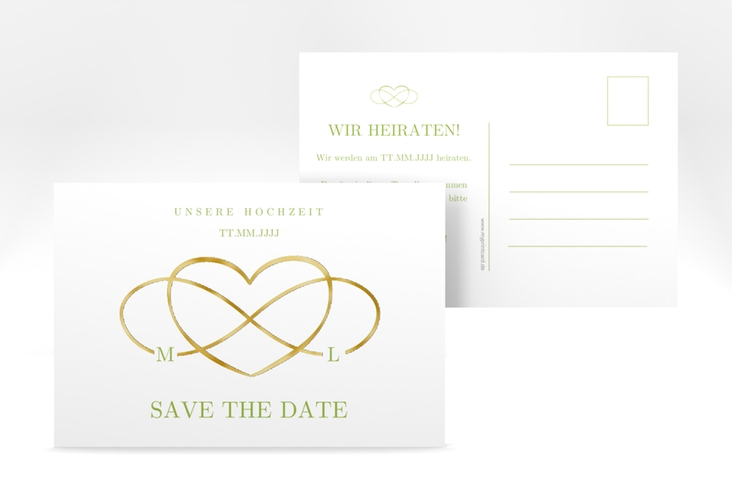 Save the Date-Postkarte Infinity A6 Postkarte gruen gold
