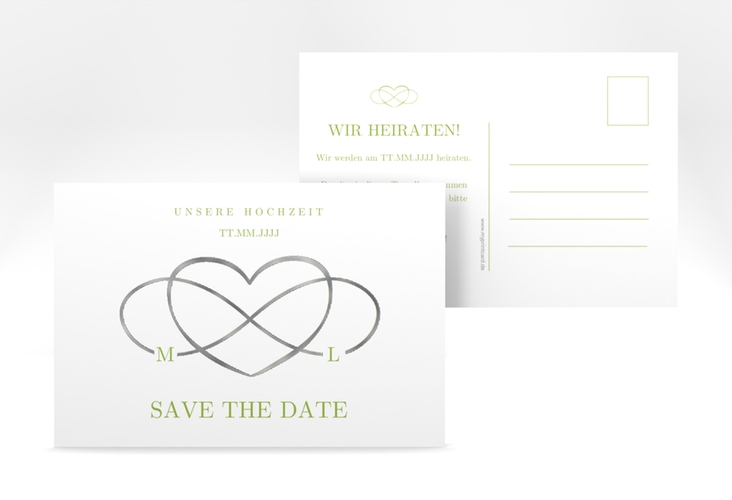 Save the Date-Postkarte Infinity A6 Postkarte gruen silber