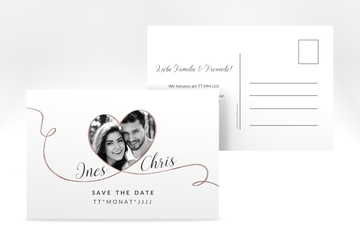 Save the Date-Postkarte Dolce A6 Postkarte weiss rosegold