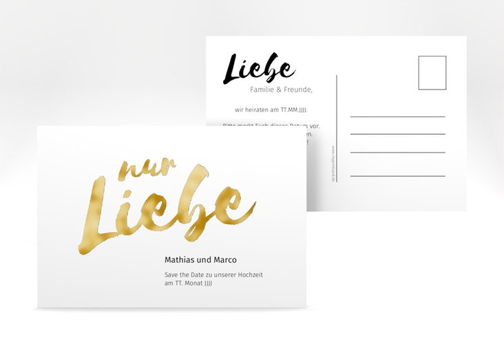 Save the Date-Postkarte Message A6 Postkarte weiss gold