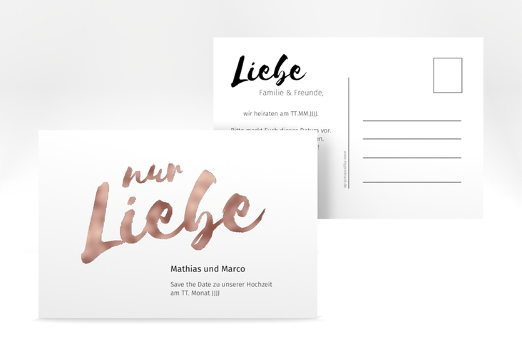 Save the Date-Postkarte Message A6 Postkarte weiss rosegold