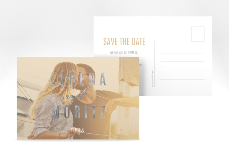 Save the Date-Postkarte Memory A6 Postkarte beige silber