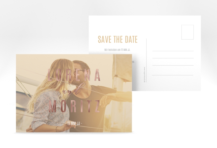 Save the Date-Postkarte Memory A6 Postkarte beige rosegold