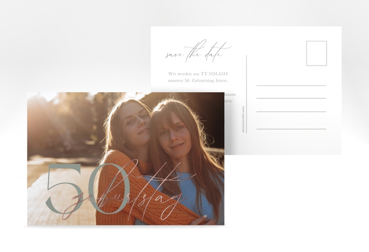 Save the Date-Postkarte Geburtstag Ehrentag A6 Postkarte gruen rosegold veredelt