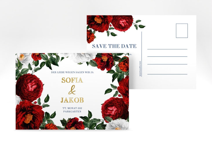 Save the Date-Postkarte Florista A6 Postkarte weiss gold