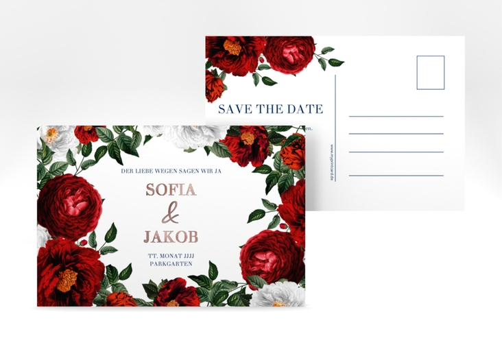 Save the Date-Postkarte Florista A6 Postkarte weiss rosegold