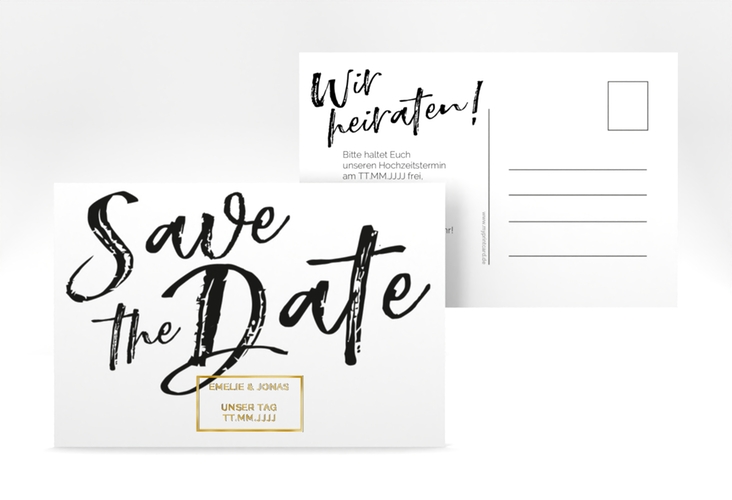 Save the Date-Postkarte Words A6 Postkarte weiss gold