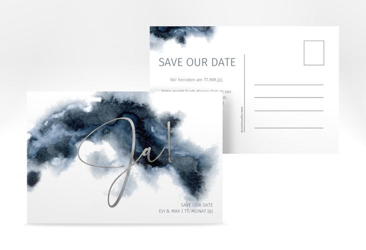 Save the Date-Postkarte Aquarellic A6 Postkarte weiss silber