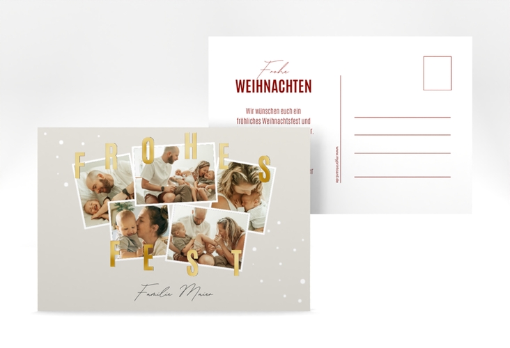 Weihnachtskarte Familienfest A6 Postkarte beige gold