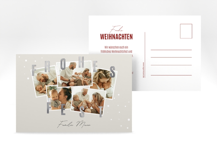 Weihnachtskarte Familienfest A6 Postkarte beige silber