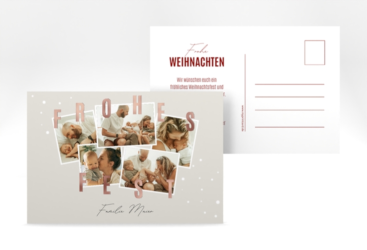 Weihnachtskarte Familienfest A6 Postkarte beige rosegold
