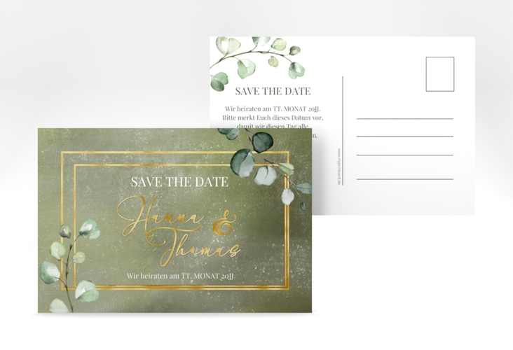 Save the Date-Postkarte Jade A6 Postkarte gruen gold