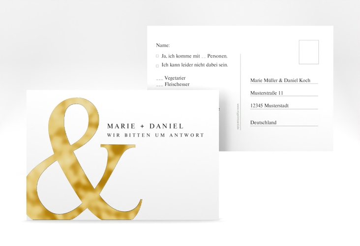 Antwortkarte Hochzeit And A6 Postkarte weiss gold