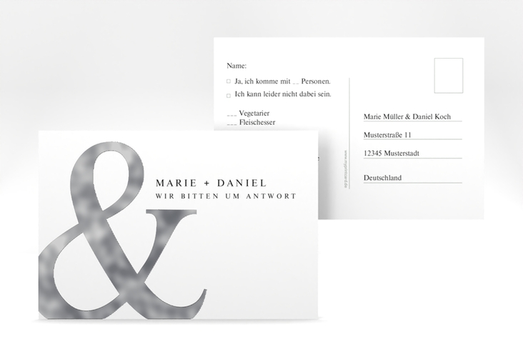 Antwortkarte Hochzeit And A6 Postkarte weiss silber