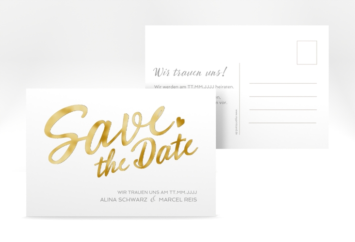 Save the Date-Postkarte Glam A6 Postkarte weiss gold