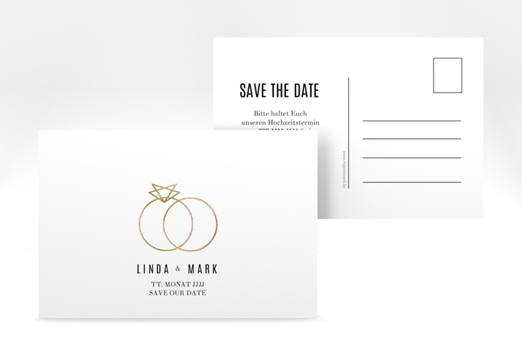 Save the Date-Postkarte "Rings" DIN A6 Postkarte weiss gold