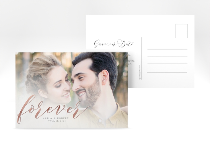 Save the Date-Postkarte Promise A6 Postkarte weiss rosegold