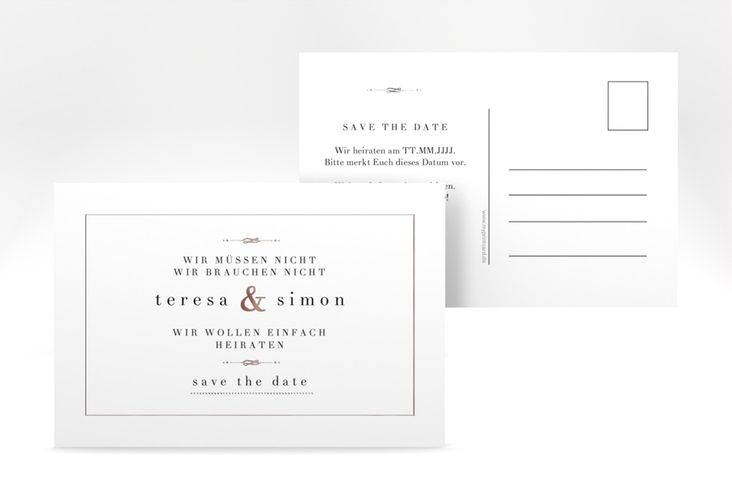 Save the Date-Postkarte Manorial A6 Postkarte weiss rosegold