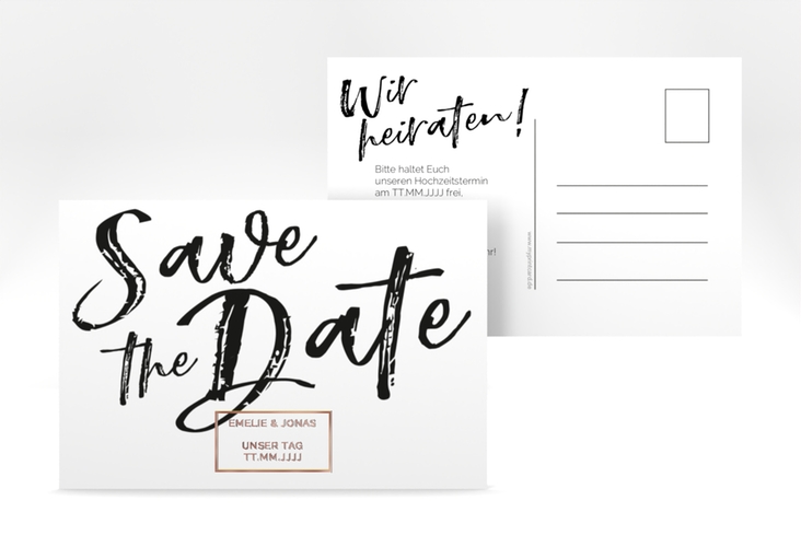 Save the Date-Postkarte Words A6 Postkarte weiss rosegold