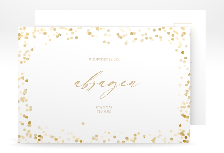 Absagekarte Festive A6 Postkarte weiss gold