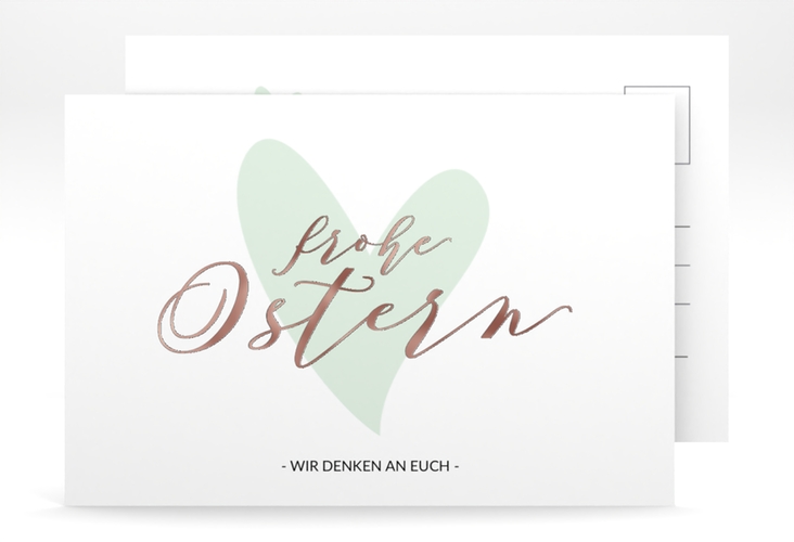 Osterkarte Osterherz A6 Postkarte gruen rosegold