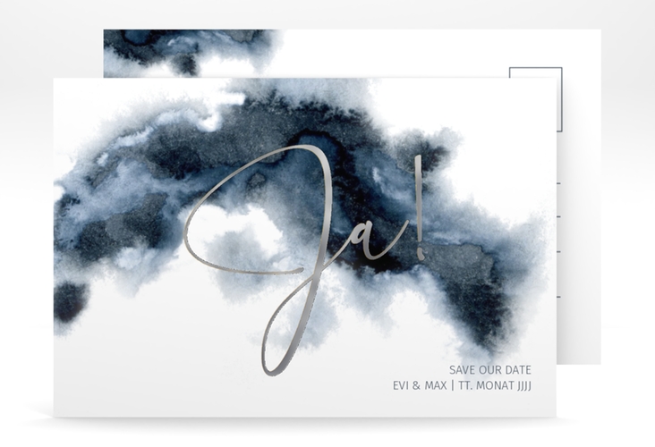Save the Date-Postkarte Aquarellic A6 Postkarte weiss silber