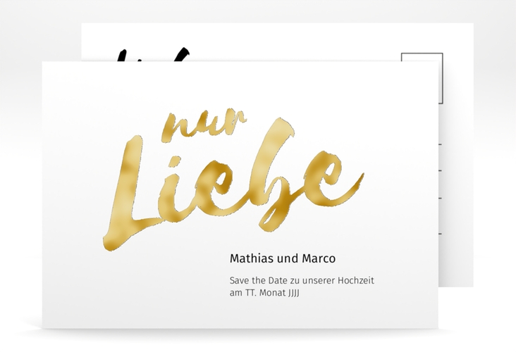 Save the Date-Postkarte Message A6 Postkarte weiss gold