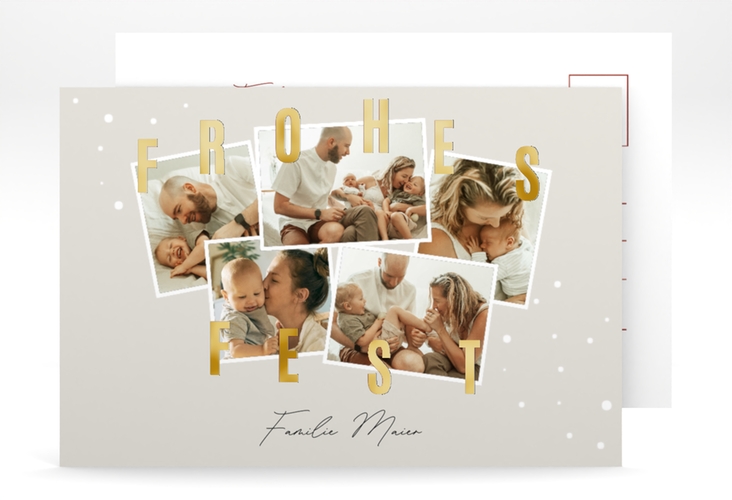 Weihnachtskarte Familienfest A6 Postkarte beige gold