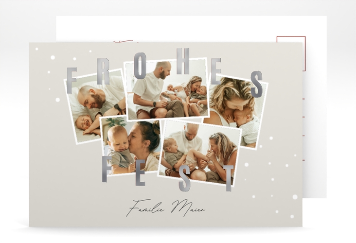 Weihnachtskarte Familienfest A6 Postkarte beige silber