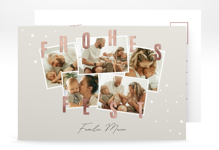 Weihnachtskarte Familienfest A6 Postkarte beige rosegold