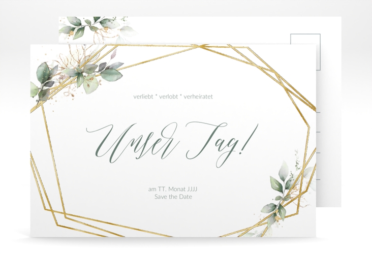 Save the Date-Postkarte Greenish A6 Postkarte gruen gold