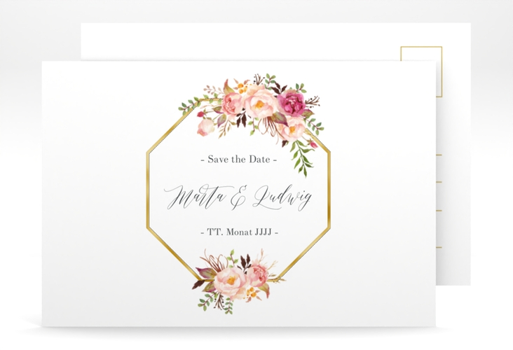 Save the Date-Postkarte Prachtvoll A6 Postkarte weiss gold