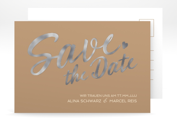 Save the Date-Postkarte Glam A6 Postkarte beige silber
