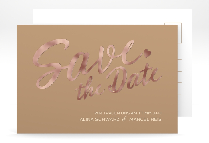 Save the Date-Postkarte Glam A6 Postkarte beige rosegold