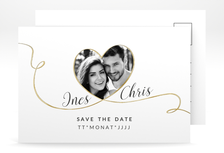 Save the Date-Postkarte Dolce A6 Postkarte weiss gold