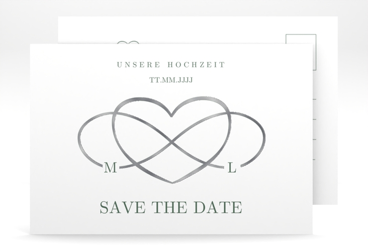 Save the Date-Postkarte Infinity A6 Postkarte gruen silber