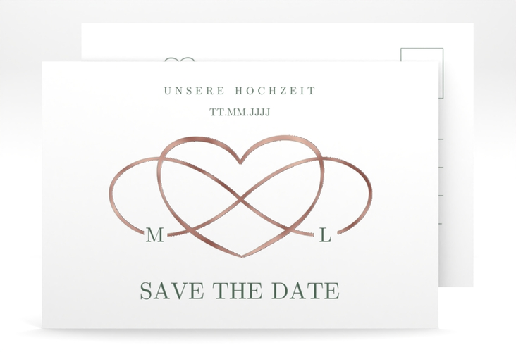 Save the Date-Postkarte Infinity A6 Postkarte gruen rosegold