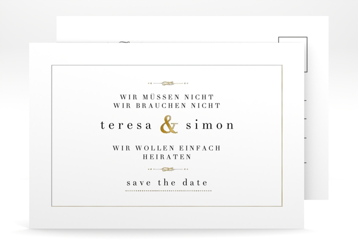 Save the Date-Postkarte Manorial A6 Postkarte weiss gold