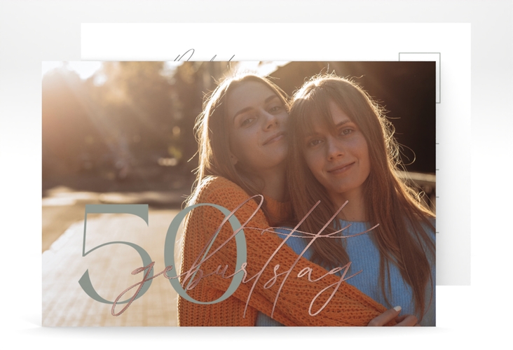 Save the Date-Postkarte Geburtstag Ehrentag A6 Postkarte gruen rosegold veredelt