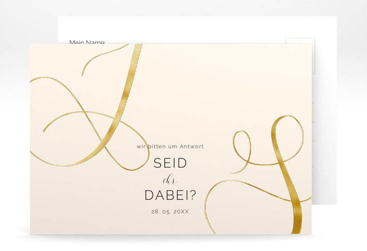 Antwortkarte Hochzeit Eheschließung A6 Postkarte beige gold