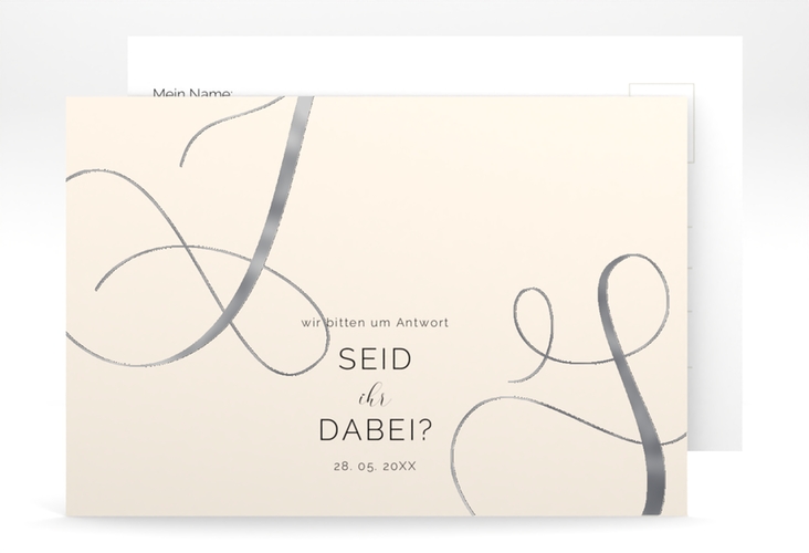 Antwortkarte Hochzeit Eheschließung A6 Postkarte beige silber