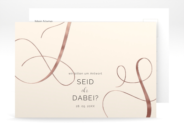 Antwortkarte Hochzeit Eheschließung A6 Postkarte beige rosegold