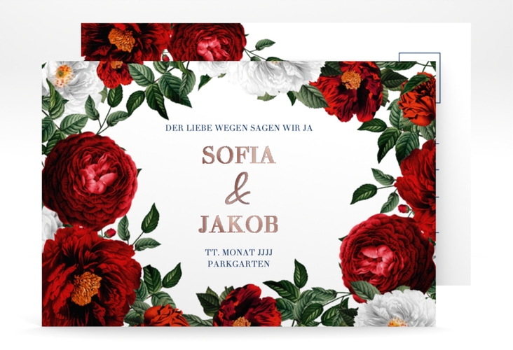 Save the Date-Postkarte Florista A6 Postkarte weiss rosegold