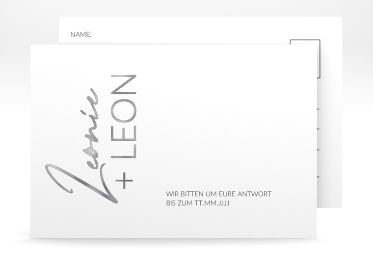Antwortkarte Hochzeit Your Name A6 Postkarte weiss silber