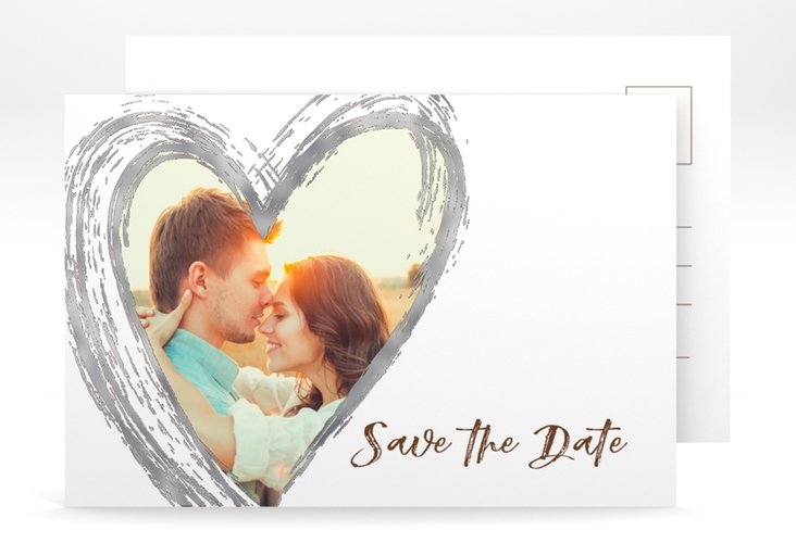 Save the Date-Postkarte Liebe A6 Postkarte braun silber